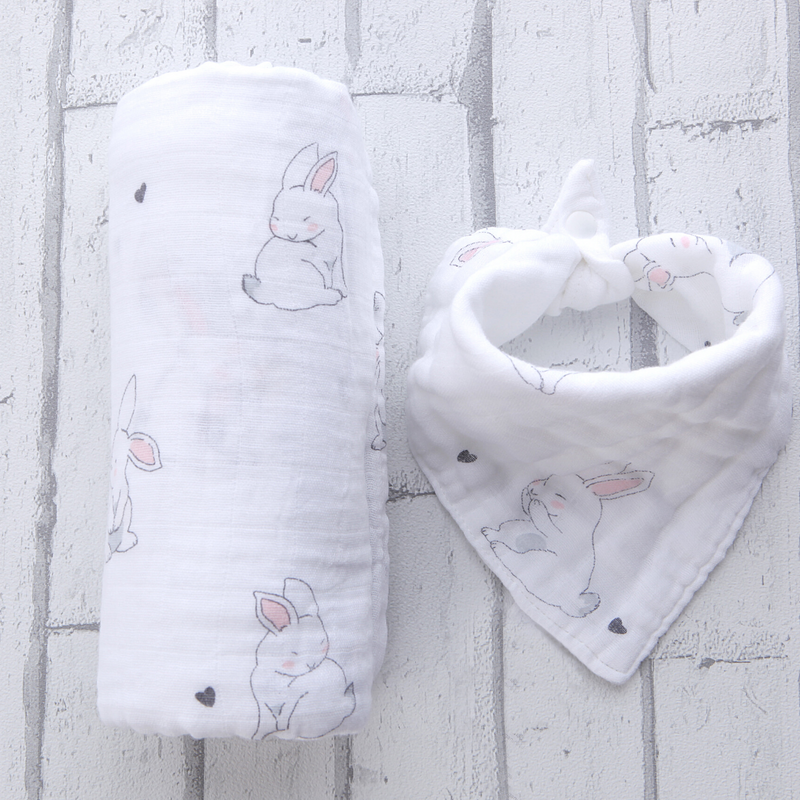 Mussola coniglietto abbinata a bavaglino coniglio. Assorbenti e traspiranti, ottima idea regalo per neomamma. Mv Smart Baby